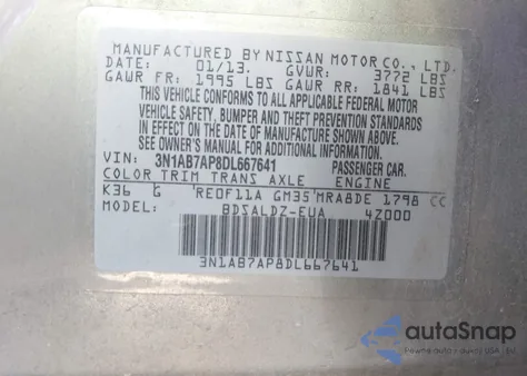 2013 Nissan Sentra Sv z USA, uszkodzony, nr VIN 3N1AB7AP8DL667641